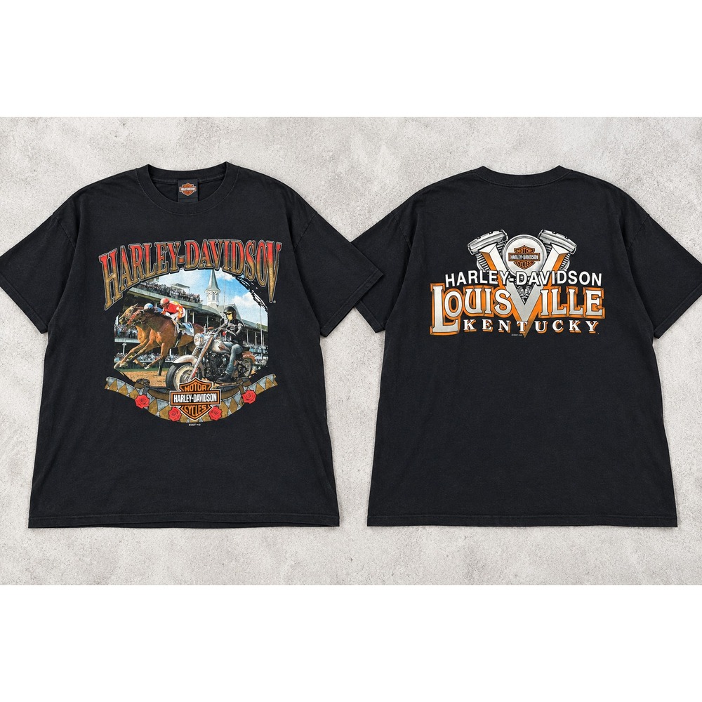 Harley Davidson Louisville Kentucky 2XL T Shirt Horse Racing Derby Y2K Biker Tee